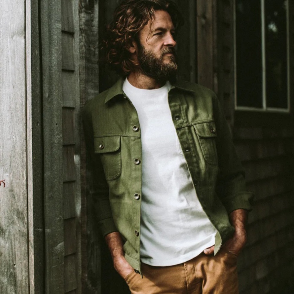 Taylor Stitch The Long Haul Jacket in Washed Olive Herringbone